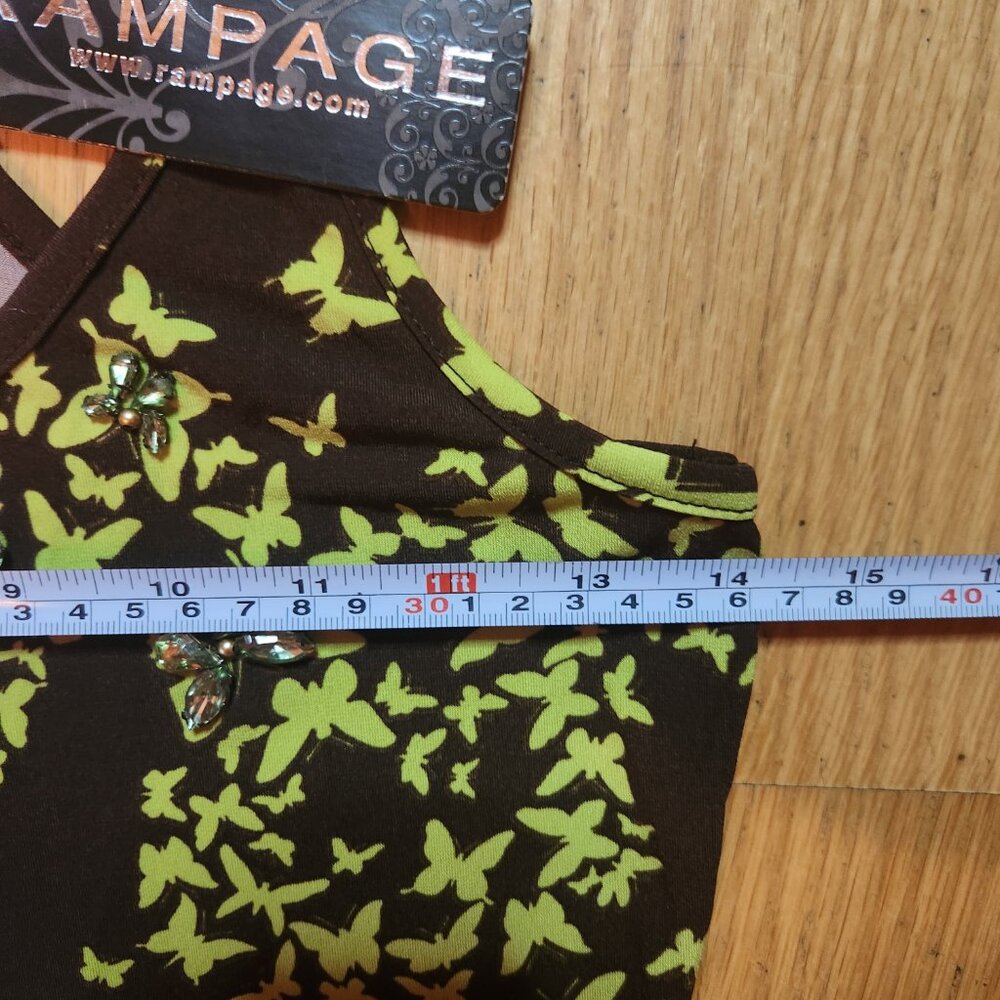 Rampage Dress Brown Yellow Cascade Butterflies Ruffled Hem Racerback M Boho Gems - Picture 5 of 8